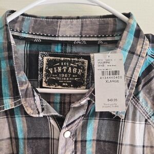 NWT BKE Vintage America Black and Gray Plaid Casual Button Down Shirt Men's XL
